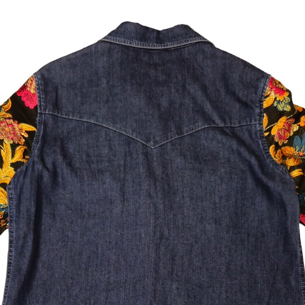 Vintage Denim Shirt Boho Jacket Embroidered Floral Ipekyol Size 6 Hi Low - Picture 9 of 11